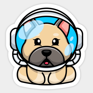 Cute baby bulldog wearing an astronaut helmet, cartoon character Sticker